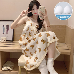2025年新款 薄款 吊帶性感卡通可愛(ài)裙子睡衣家 帶胸墊睡裙女夏季 新品