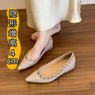 金屬鉚釘內增高單鞋 個性 女夏季 一腳蹬尖頭涼鞋 簡約晚 時尚 現貨時尚