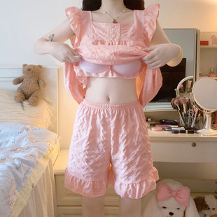 薄款 新品 睡衣女士短袖 夏季 高級(jí)感可外穿家居服 帶胸墊網(wǎng)紅2025新款