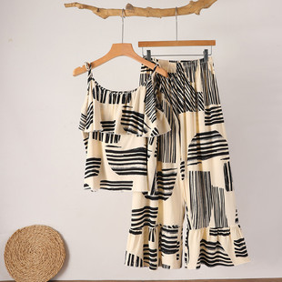 長(zhǎng)褲 新品 短袖 甜美可愛(ài)綿綢吊帶家居服夏季 夏天套 棉綢睡衣女士夏款