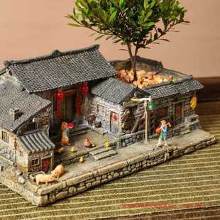 創意花盆復古建筑模型陽臺庭院茶桌茶室家居裝 飾水景微景觀造景