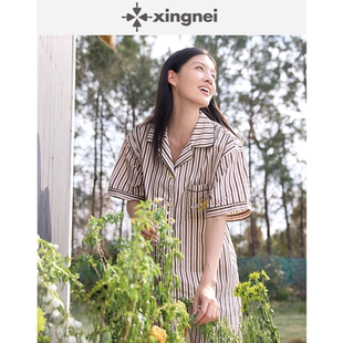 夏季 形內睡衣女純棉條紋短袖 2025新款 古巴領夏款 可外穿家居服 套裝