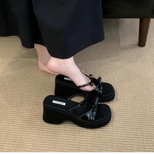 仙女風(fēng)方頭增高涼拖海邊沙灘拖鞋 2025新款 外穿 女夏季 真皮跛跟涼鞋