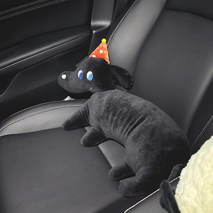 座墊后排主副駕駛皮汽車腰靠護腰枕狗新裝 飾玩偶擺件皮頭男女黑