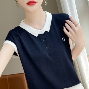 大碼 正肩短袖 夏裝 洋氣媽媽POLO領休閑小衫 減齡翻領上衣 t恤女新款