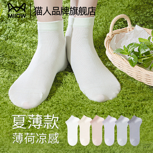 貓人薄荷襪子女涼感透氣夏天薄款 防臭防滑配裙子白色女襪低幫短襪