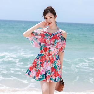 溫泉沙灘泳裝 泳衣女分體平角大碼 泳裝 遮肚游泳衣時尚 顯瘦保守裙式