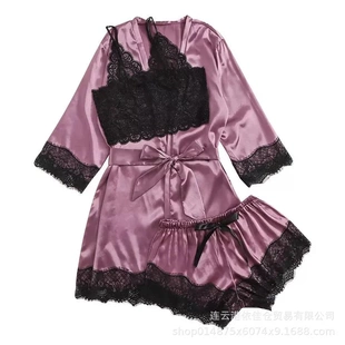 外貿(mào)女士性感歐美大碼 吊帶睡裙家居性感睡衣歐美蕾絲透明兩件套