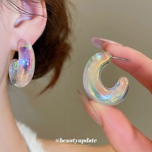 幻彩亞克力U形耳釘多巴胺清新度假風耳環耳墜小眾設計感耳飾精致