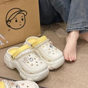 女款 夏季 2025新款 拖鞋 旅游外穿 防滑增高跟海邊沙灘涼鞋 厚底洞洞鞋