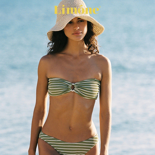 Limone2025新款 分體泳衣女綠色比基尼海邊絕美度假兩件套島嶼泳裝