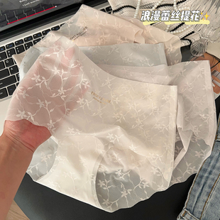 蕾絲無痕內褲 女生性感純欲純色中腰透氣抗菌莫代爾襠少女網紗春夏