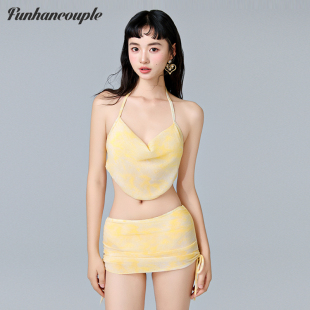 Funhancouple新款 性感比基尼分體三件套泳衣小胸聚攏海邊度假泳裝