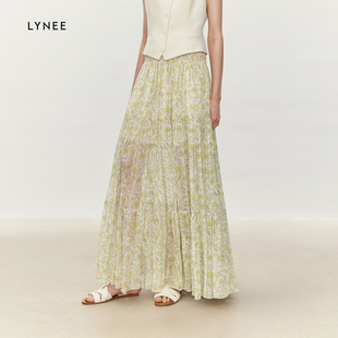 LYNEE 肌理感碎褶清新碎花A字半身裙女優雅顯瘦蛋糕裙波西米亞風