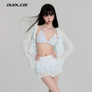 朵樂滋泳衣女2025新款 高級感海邊度假四件套分體純欲性感防曬泳裝