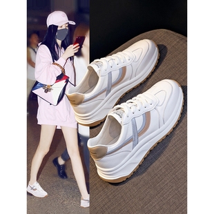 輕便軟底運(yùn)動休閑阿甘跑步鞋 新款 女透氣百搭 女2024春季 真皮小白鞋