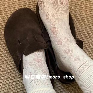配小皮鞋 白色蕾絲堆堆透氣襪中筒花邊鏤空白色jk襪子女春夏季 薄款