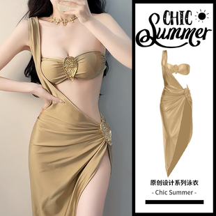 ChicSummer2025新款 三件套顯瘦性感海邊度假溫泉 泳衣女比基尼裙式
