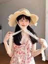 手工編制夏季 蕾絲系帶鏤空草帽女海邊度假遮陽防曬帽太陽沙灘帽
