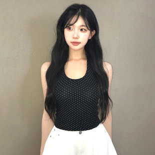AOMR甜辣基礎波點針織掛脖吊帶背心少女修身 上衣 顯瘦露背打底短款