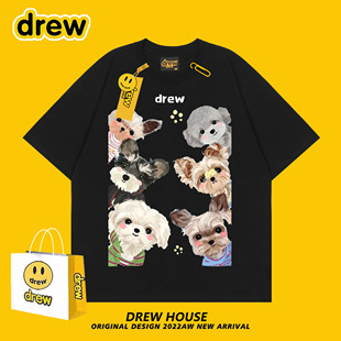 百搭T恤 情侶款 Drew house笑臉馬爾濟斯西高地雪納瑞狗狗可愛短袖