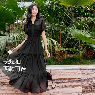 新款 連衣裙女2025春季 伊芙麗設(shè)計(jì)感雪紡襯衫 魚尾蛋糕裙 天鵝裙