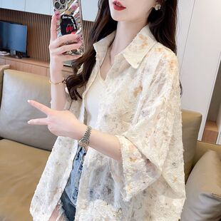 寬松薄款 雪紡襯衫 2025新款 防曬衣女夏季 冰絲小個子上衣服外套 短袖