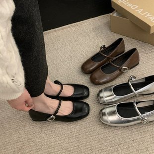 阿蔓諾 韓版 瑪麗珍單鞋 新款 方頭平底淺口軟底豆豆鞋 女2025春季