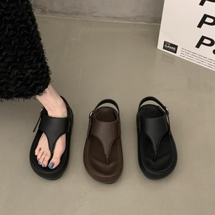 配裙子百搭復古皮帶扣羅馬沙灘鞋 新款 女2025夏季 厚底增高夾趾涼鞋