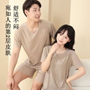女士睡衣螺紋夏天薄款 新氧樂動冰絲家居服套裝 短褲 短袖 情侶男士