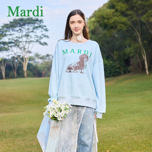 上衣女 2025秋季 MARDI官方正品 臘腸狗印花衛(wèi)衣純棉寬松百搭薄款