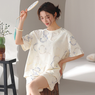 套裝 短褲 透氣柔軟涼感圓領家居服 短袖 適苒萊賽爾天絲棉睡衣女夏季