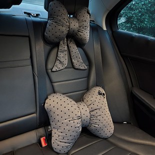 汽車頭枕護(hù)頸枕車載座椅靠枕車用灰色蝴蝶結(jié)女生車內(nèi)枕頭腰靠枕