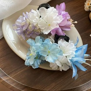 春季 布藝花朵發夾2025超仙后腦勺鯊魚夾抓夾海邊度假風發飾女 時尚