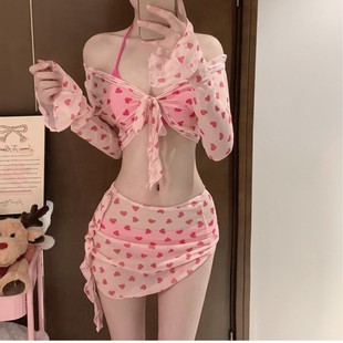 純欲 度假溫泉分體泳裝 2025新款 泳衣女四件套高級感比基尼辣妹裙式