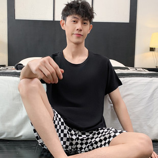 短袖 薄款 短褲 套裝 青中年學生休閑居家服加 新品 韓版 棉綢睡衣男夏季
