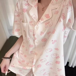 短袖 新款 薄款 韓版 家居服 新品 ins甜美少女卡通大碼 純棉睡衣女夏季