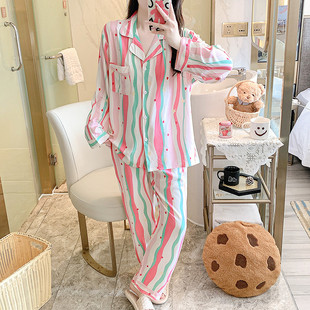 2025新款 時尚 透氣女款 輕薄多巴胺套裝 棉綢睡衣外穿家居服夏季 新品