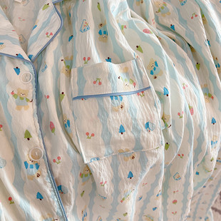 薄款 新品 夏長袖 睡衣女春秋季 云朵棉可愛ins風(fēng)甜美家居服 開衫