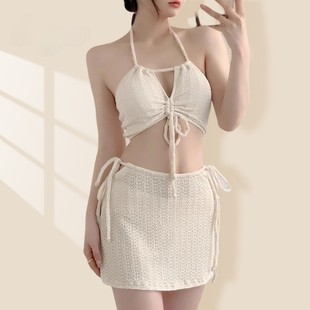 性感網紅高級感顯瘦溫泉度假泳裝 分體泳衣女裙式 三件套比基尼泳裝
