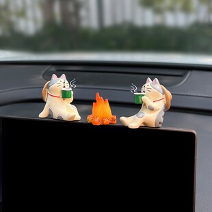 烤火貓咪擺件車載顯示屏汽車中控臺E擺件創意可愛車內裝 飾品公仔