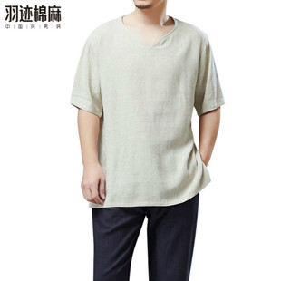 2020新款 棉麻半袖 夏男士 t恤寬松大碼 男休閑衣服男 短袖 中國(guó)風(fēng)男裝
