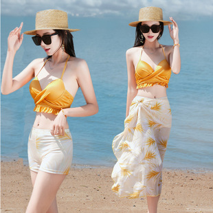 網(wǎng)紅風(fēng)純欲性感分體泳衣女夏裙式 泡溫泉三件套度高級感比基尼泳裝