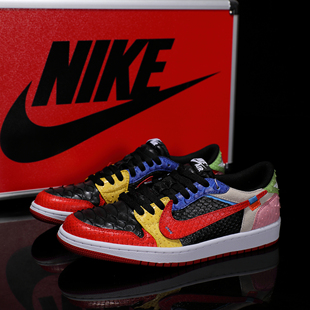 潮鞋 Nike耐克 Jordan1七色蟒蛇皮蛇年刺繡情侶款 Air 定制球鞋