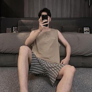 睡衣夏季 薄款 冰絲2025新款 夏天夏款 無袖 莫代爾家居服套裝 背心男士