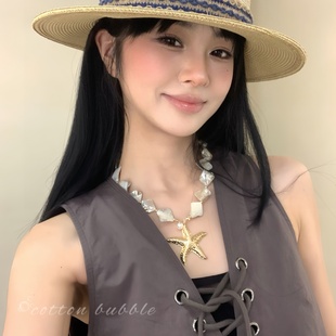 海邊度假貝殼海星項鏈女海島配飾夸張重工高級感頸鏈氛圍感鎖骨鏈