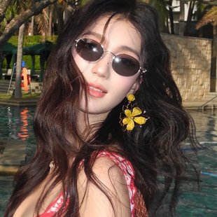 熱情巴厘島 度假風編織黃色花朵耳環女耳夾氣質耳飾海邊夸張耳釘