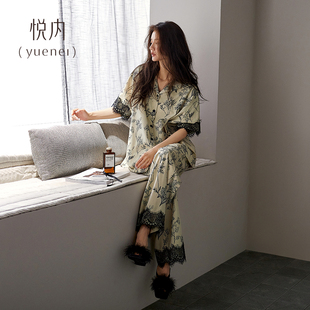 長褲 家居服夏天夏款 開衫 悅內涼感睡衣女款 套裝 莫代爾短袖 薄款 夏季