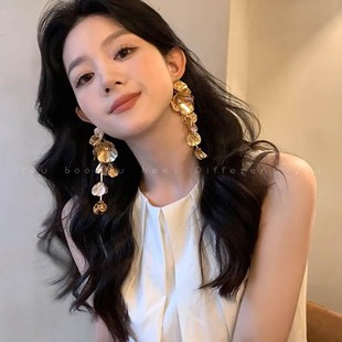 度假風花朵鏤空金屬耳環女小眾設計感流蘇耳釘適合U圓臉 夏天耳