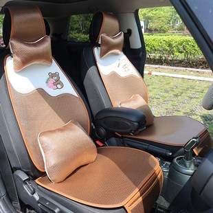 汽車坐墊單片夏季 藤席涼墊涼席夏天透氣座椅墊卡通后排三件套座墊